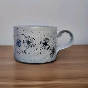 WISH Mug By Anthropologie 14 oz Blue Textured Dandelions Coffee Tea Cocoa 14 Oz